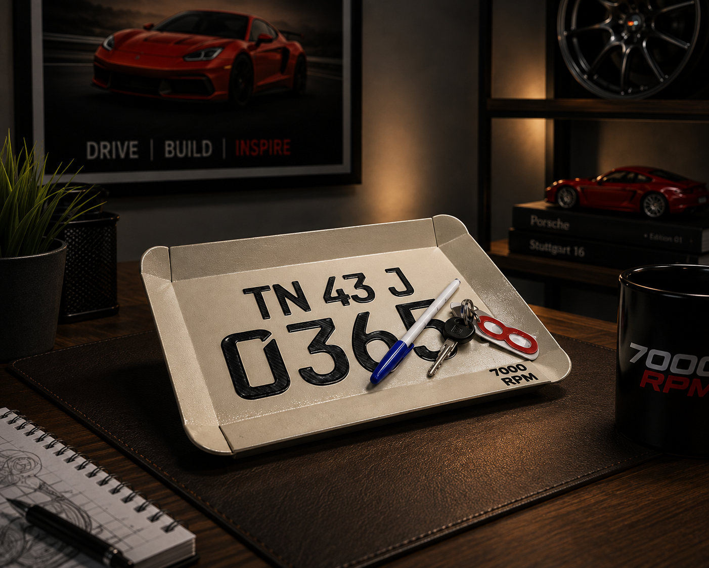 7000RPM Number Plate Desk Tray
